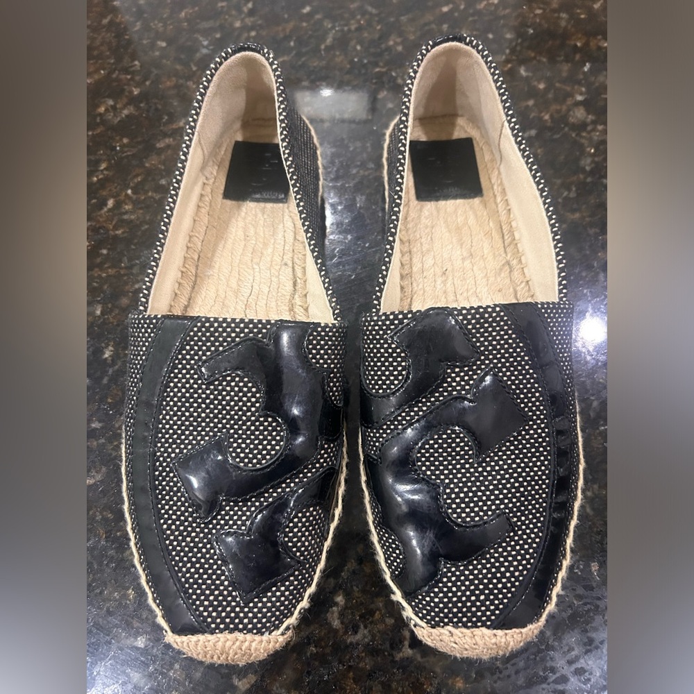 Tory Burch Black “Lonnie” Logo Espadrilles SIZE 9.5